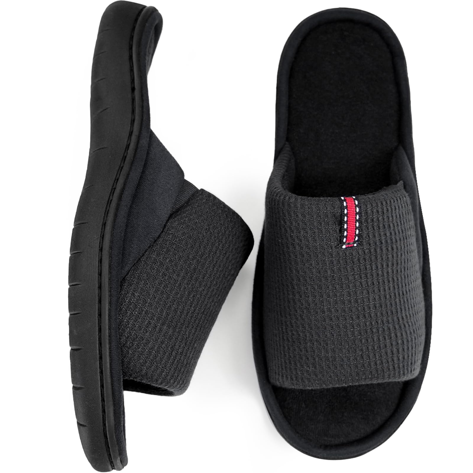 Photo 1 of WALKFUN Lightweight House Slippers for Men Open Toe Soft Indoor Slip on Mens Slides Sandals with Memory Foam for Bedroom Patio All Seasons GREY BLACK 10-11