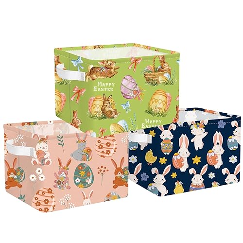 FXOLCSHE Rectangular easter Basket, Waterproof collapsible laundry basket For office, bedroom, gift basket with handle toy Storage box（Easter egg）