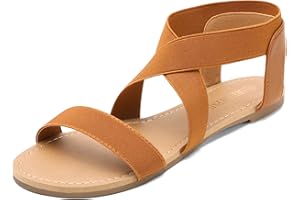 DREAM PAIRS Women's Elastic Ankle Strap Flat Sandals Summer Dressy Shoes Cute Strappy Gladiator Sandals
