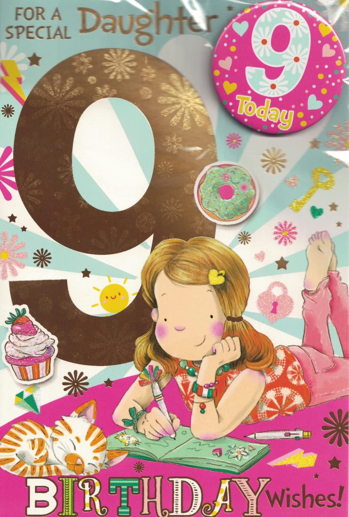 DAUGHTER AGE 9 NINE BIRTHDAY CARD WITH BADGE**9 X 6 INCHES**1ST CLASS POST**AE7**