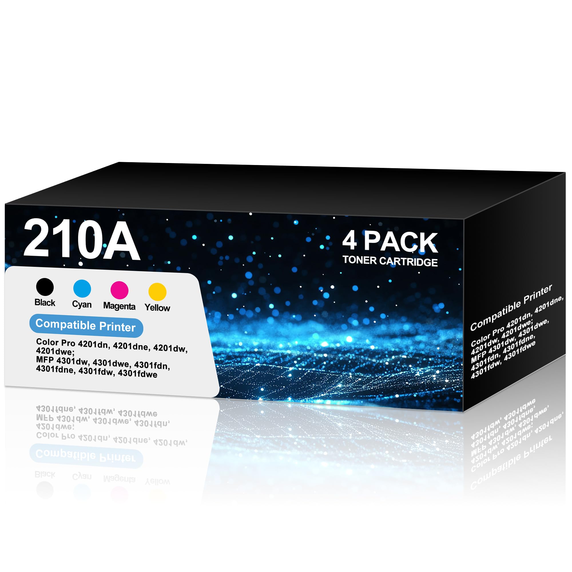Photo 1 of 210A Toner Cartridge Compatible for HP 210A 210 210X Toner Cartridges Replacement for HP Color Laser Jet Pro MFP 4301fdn Pro 4201dw 4201dn W2100X W2100A Printer Black Cyan Magenta Yellow 4 Pack