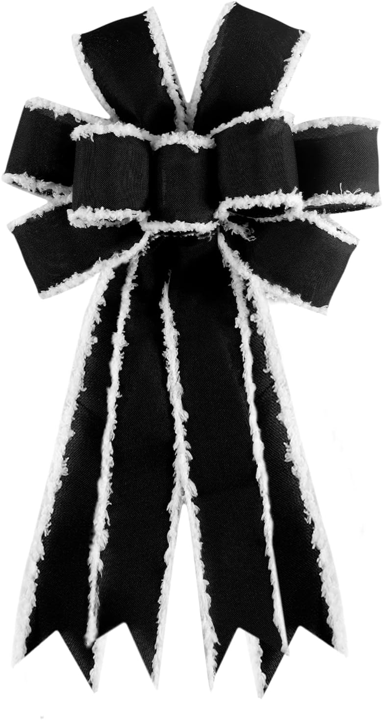 Bows & Ribbons - Christmas Tree Topper Bow Large Black Wreath Bow, Burlap with White Polyester Edge Gift Bow for Party Holiday Home Indoor Outdoor Decoration