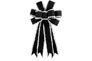 JARGEBUR Christmas Tree Topper Bow Large Black Wreath Bow, Burlap with White Polyester Edge Gift Bow for Party Holiday Home Indoor Outdoor Decoration