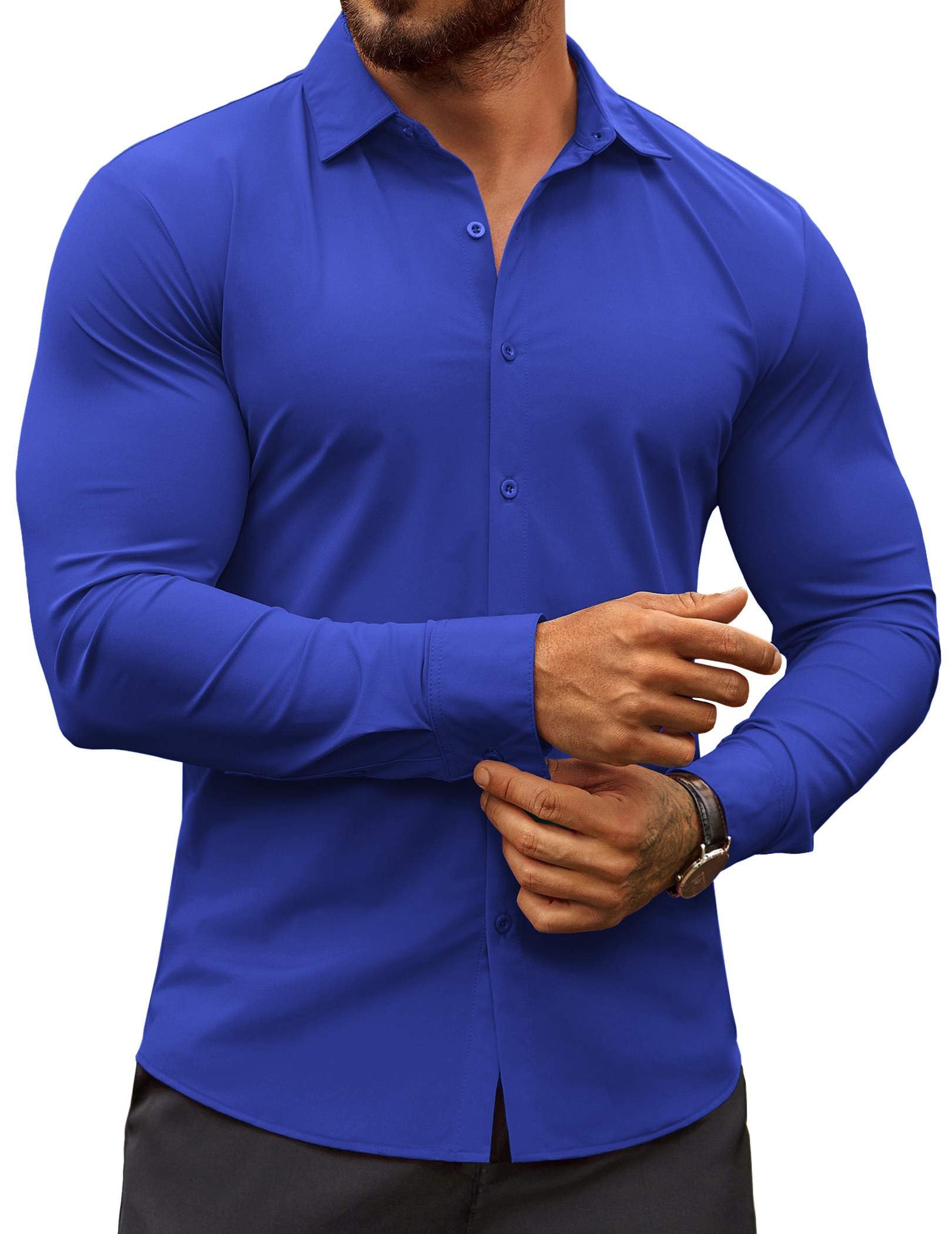 COOFANDY Men's Muscle Fit Dress Shirts Wrinkle-Free