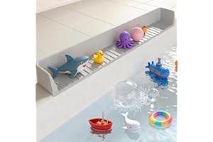 XHMAXE Longer Bath Tub Splash Guard for Kids,Silicone Bathtub Splash Buard,Bath Tub Play Shelf,Prevent Water Spills in Bathroom,Fun-Filled Bath Time for Toddlers(Grey) Including Free Bonuses