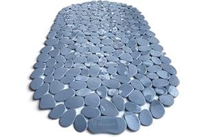 TIKE SMART “Pebbles” Non-Slip Bathtub & Shower Mat 27”x14” Oval - Non-Toxic - Safe, Clean, Machine-Washable, Superior Grip & Drainage, Vinyl, for Smooth Floors ONLY, Opaque Gray