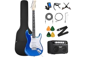 TOSTAR Electric Guitar Kit, 39 Inch Solid Wood Right Hand Guitar Electric for Beginners with Amp, HSS Pick Up, Poplar Body, Hand Polished(Lake Placid Blue)