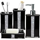 CAAHANJIA Bath Accessories Sets for Bathroom,Black Bathroom soap Dispenser Set,Ceramic Liquid Dispenser Pump, 2 Tumbler Cup,Soap Dish-Bathroom Home Decor Clearance (12 Ounce Black)