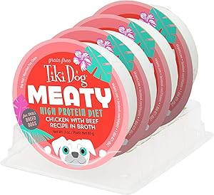 Tiki Dog Meaty- Grain Free High Protein Wet Dog Food in Broth for All Breeds, Limited Ingredients
