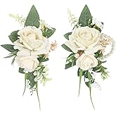 Wrist Corsage and Boutonniere Set Ivory Rose Wristlet Decor Artificial Corsage Flowers for Prom Wedding Anniversary Baby Shower Decorations