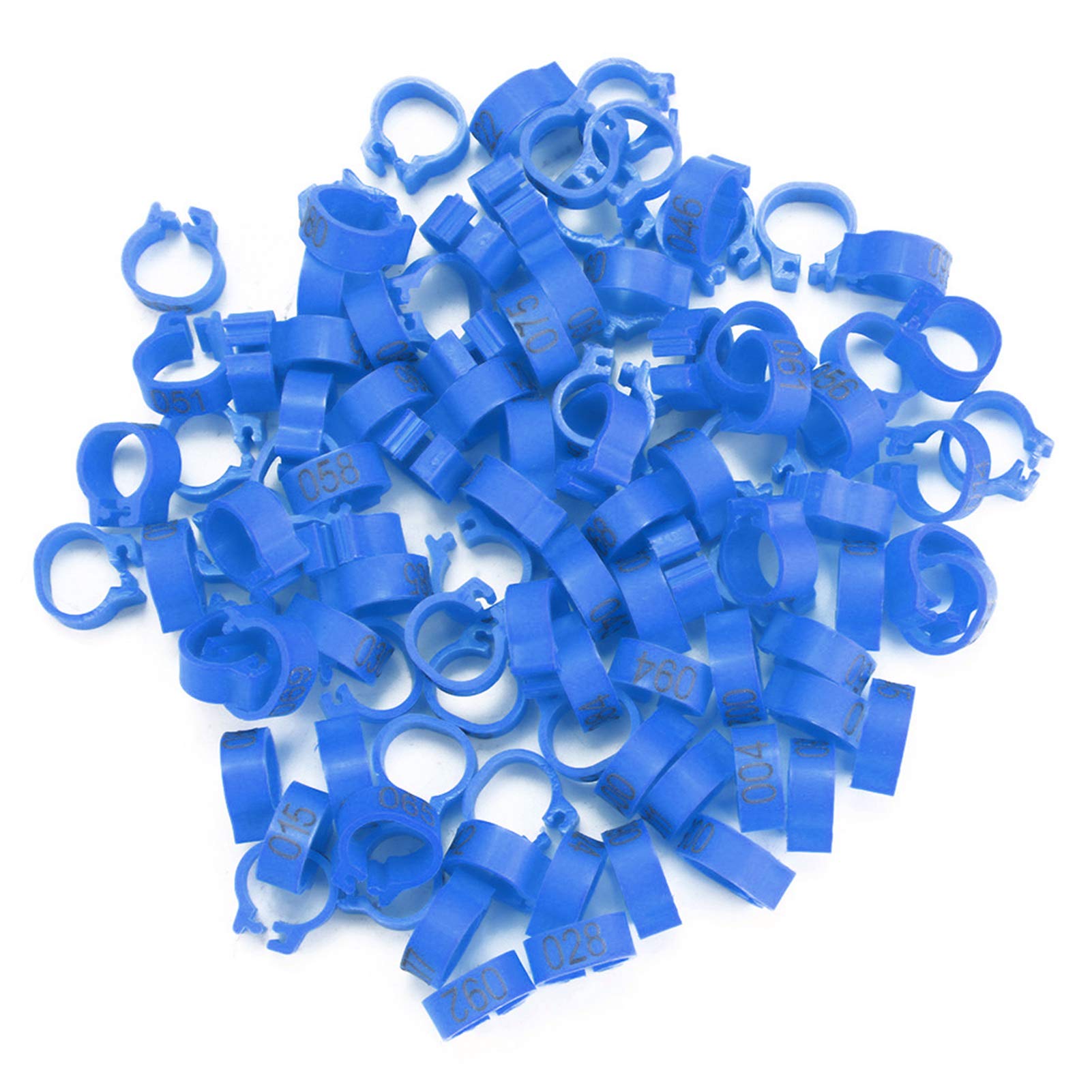 HEEPDD Bird Leg Bands, 8mm Numbered Plastic Leg Ring Set for Tracking and Identification 100 Pieces Blue Pigeon Leg Cuff Clips for Pigeons Doves and Small Birds