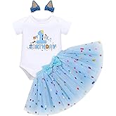IMEKIS Baby Girl Half 1st 2nd Birthday Outfit Romper Confetti Tutu Skirt Dog Ears Hair Clips Cake Smash Photo Shoot