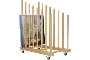 Evellstor Art Storage Rack with Caster Wheels Art Drying Rack Wood Storage Stand for Canvas Storage, Drawing Board Storage Rack, Printed Matter, Paper Pad for Art Studio, Gallery, Artworks