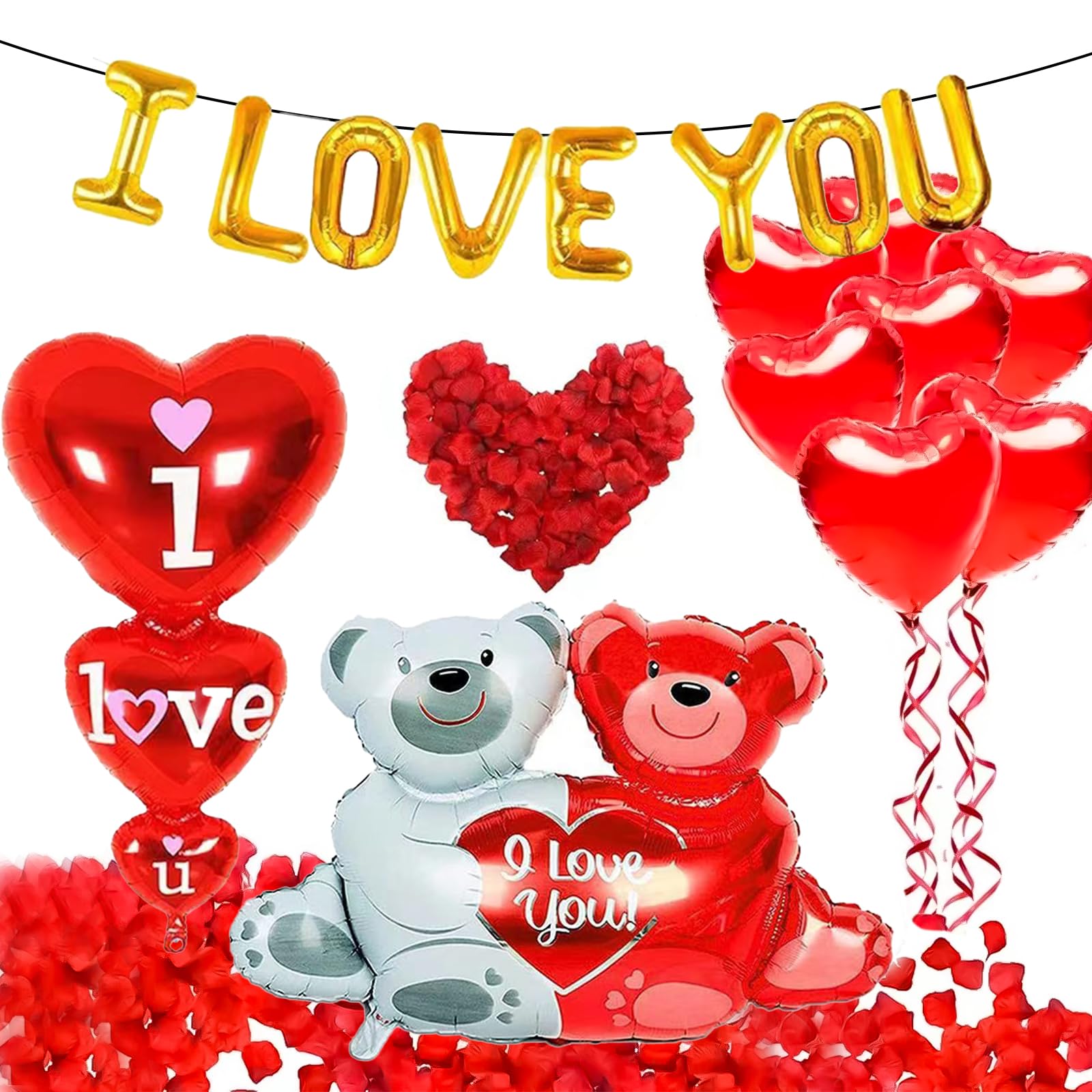 Valentines Day Party Decoration Kits,20 Pcs heart balloons with 500 PCS Rose Petals, red balloons, engagement party decorations, room decorations, romantic decorations, for Wedding