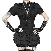 Allpunkall Gothic Top T Shirts Women Mock Neck Puff Short Sleeve Renaissance Emo Fairy