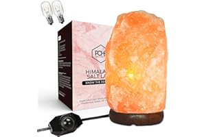 POHS 10–12 Inch Tall, 11–15 lbs Extra Large Himalayan Pink Salt Lamp | 100% Authentic Natural Hand-Carved Crystal Rock Salt Lamp with Wooden Base, Dimmable Cord & Bulb Replacement Included