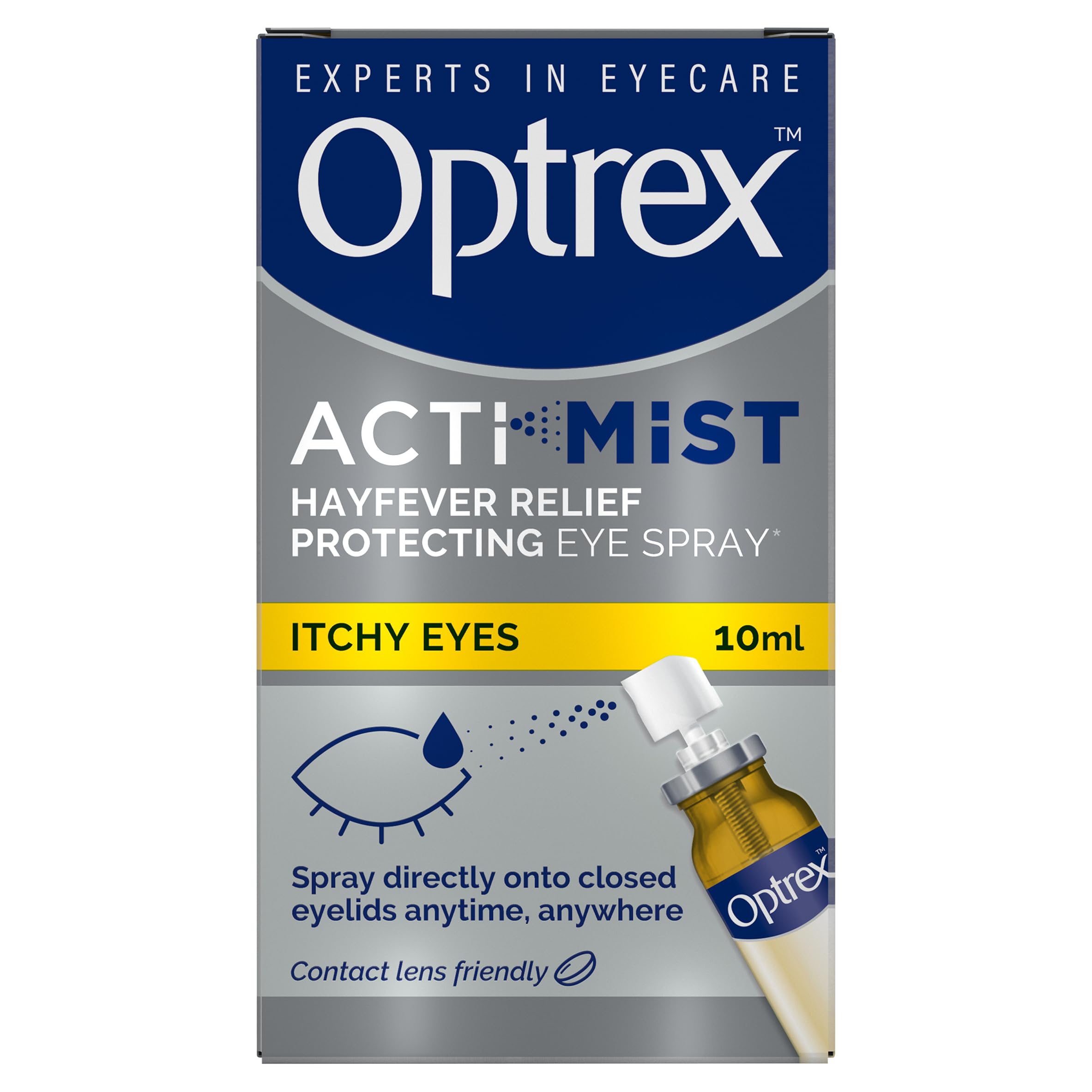 Optrex Actimist 10 ml Eye Spray - Fast, Long-Lasting Relief For Itchy, Watery, Dry Eyes, Irritations, Inflammations, Anti-Allergy Eyelid Cleanser