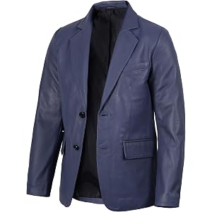 fjackets Mens Leather Blazer Jacket — Real Lambskin Leather Sport Coat, 2-Button, Leather Jacket Men Business to Weekend