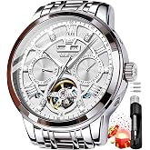 OLEVS Mens Automatic Mechanical Watch Skeleton Tourbillon Luxury Dress Stainless Steel Wrist Watch
