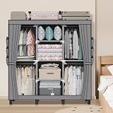 LOEFME Canvas Wardrobe 172x130x45cm, 4 Hanging Rails, Grey view 9