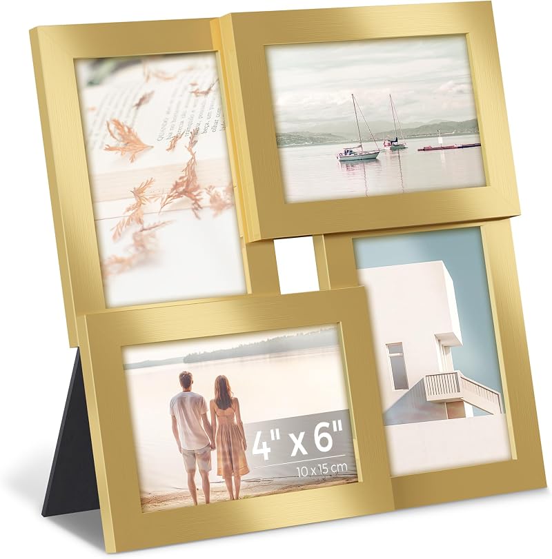 SONGMICS Collage Picture Frame 4x6 Photos 4 Frames Pale Gold RPF025A01