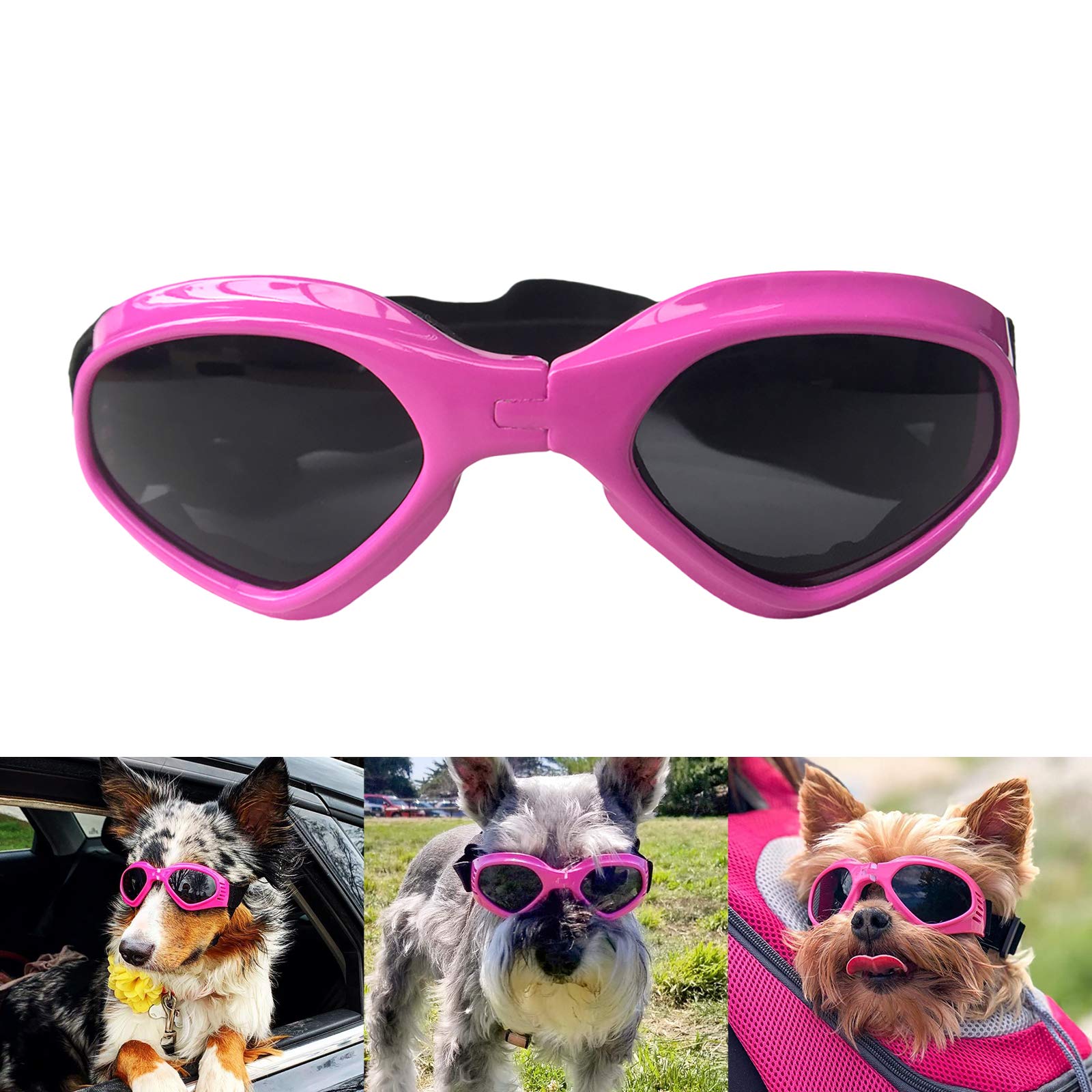 PETLESO Dog Goggles Stylish Pet Sunglasses Anti-Fog Waterproof Windproof Dog Sunglasses Eye Protection Anti-UV Goggles for Small/Medium Dogs - Pink — image 1