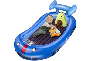 AASSOO Inflatable Kids Travel Bed with Avocado Hugging Pillow, Portable Raised Sides Racecar Toddler Air Mattress, Children Blow Up Mattress for Home, Hotel,or Camping Use, 300 lbs Max