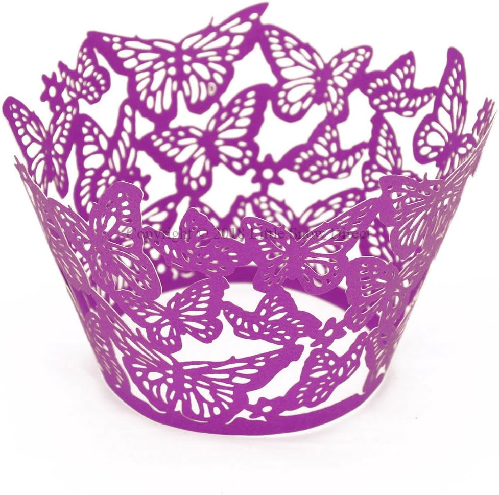 Butterfly 20pcs Laser Cut Cupcake Wrapper Wraps Cases Wedding Birthday Party - Purple