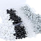 XIANNVXI Black White Pony Beads 500Pcs 9mm White Pony Bead Bulk for Friendship Bracelets for Crafts Necklace Brown Hair Kandi Black Bead