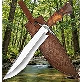 OCEAN KNIVES Handmade D2 Steel 14 Inch Bowie Knife with leather sheath - Survival Hunting knife with steel Guard, Rosewood Handle Ideal for Camping Bushcrafting Hunting & outdoor use
