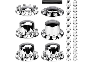 Aeagle Dome Axle Cover Combo Kits for Semi Truck Hubs w/Screw-On 33mm Lug Nut, ABS Plastic Chrome Plated, 2 Front & 4 Rear, 10 Hole Removable Caps, 6Pcs