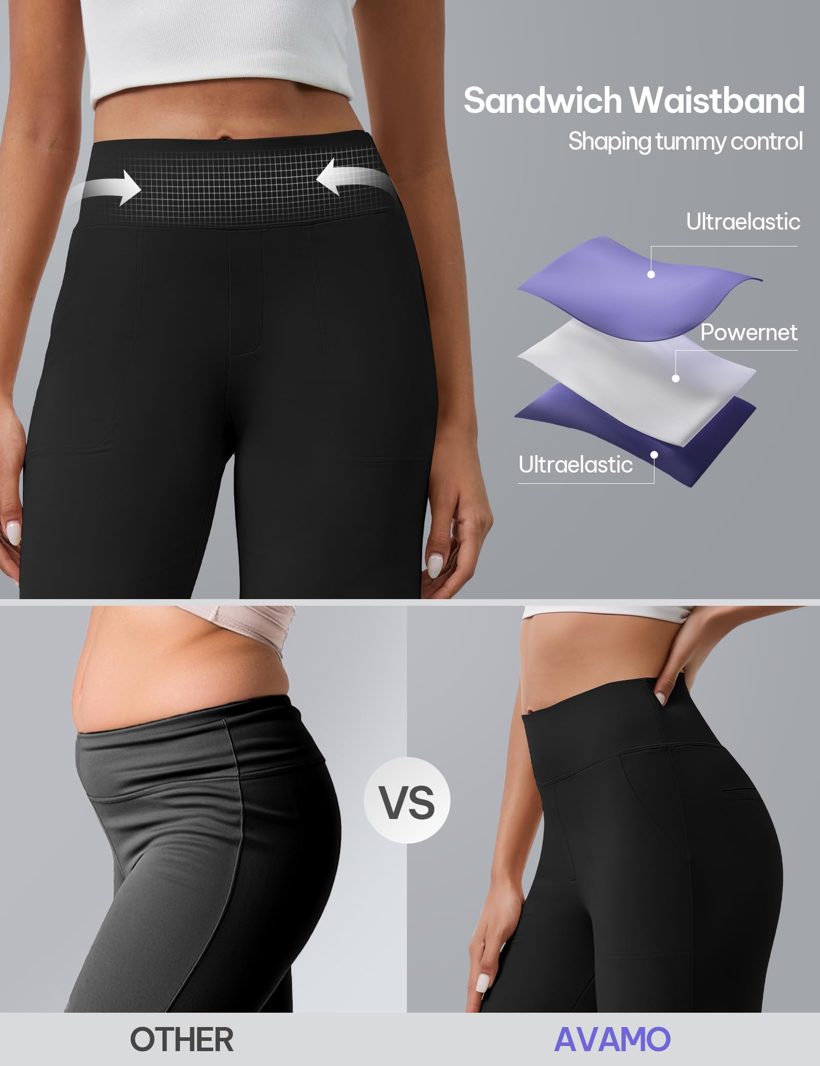 AVAMO Wide Leg Pants for Women Stretchy Work Pants Tummy Control Pants with Pockets Pull On Slacks Black