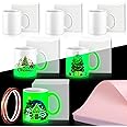 Ninehaoou 6 Pcs 11oz Sublimation Mug Glow in The Dark Sublimation Coffee Mugs Ceramic Straight Blank Mug with 10 Sheet A4 Heat Transfer Paper 1 Roll Heat Tape for Christmas Halloween Party