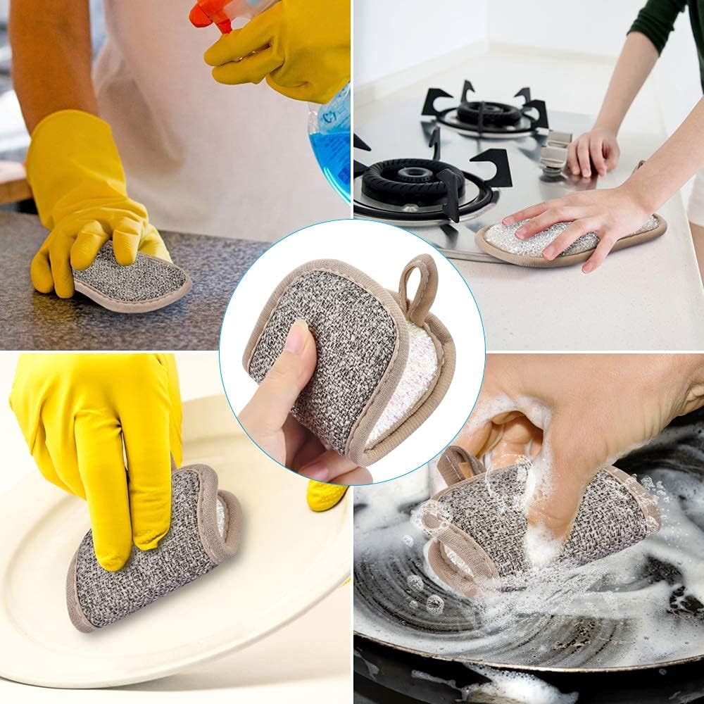 6PCS OstWony Double-Side Double-Effect Kitchen Scrub Sponges, 3.6X6.5 inch, Multi-Purpose Dish Sponges Brush, Reusable Household Cleaning Cloth with Strong Detergency, Effortless Cleaning Pots and Pan: Kitchen & Dining