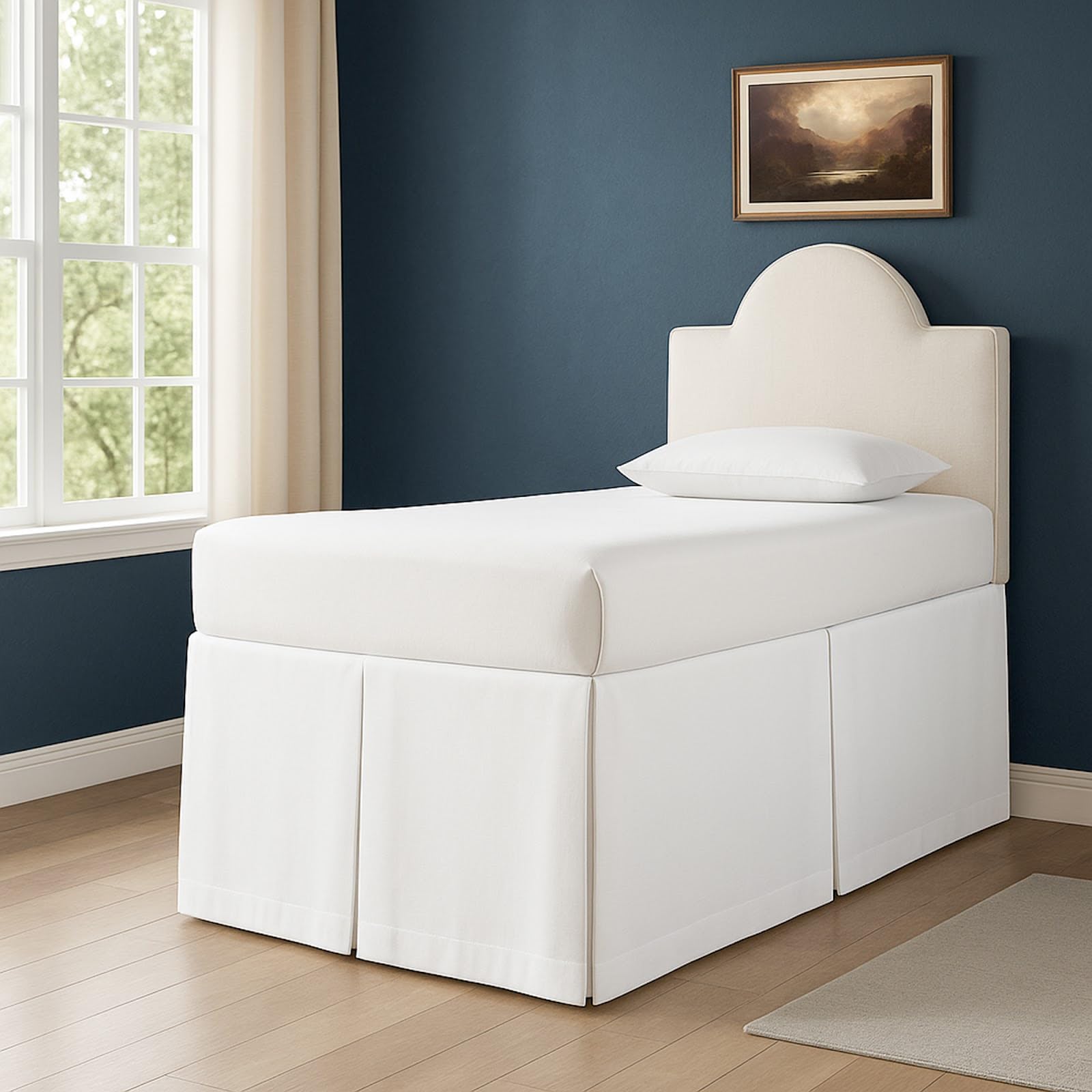 Photo 1 of Cottington Lane Tailored Box Pleated College Dorm Sized Bed Skirt Twin XL, Hotel Quality Premium Brushed Microfiber Extra Long Bedskirt Twin XL 30 Inch Drop, White