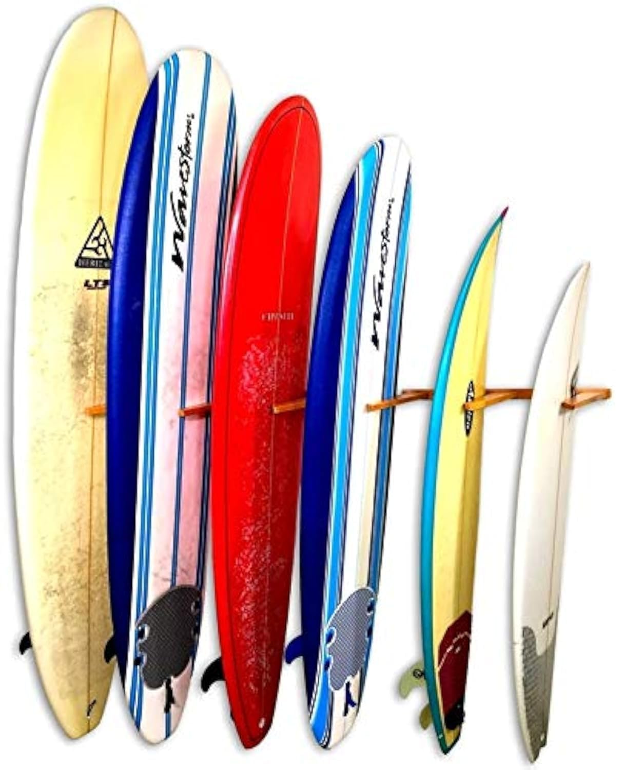 Vertical Timber Surfboard Wall Rack Holds 6 Surfboards, Home And Garage Storage Mount System