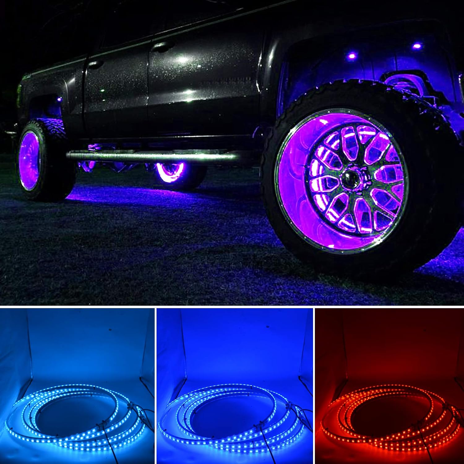 Safego RGB Wheel Ring Lights 4Pcs 15.5inch 288LEDs Multiple Dream Color Rim Lights Tire Lights Controlled By Remote and Blue-Tooth Compatible with Most Cars, Trucks, SUV ATV (Single Side): Automotive