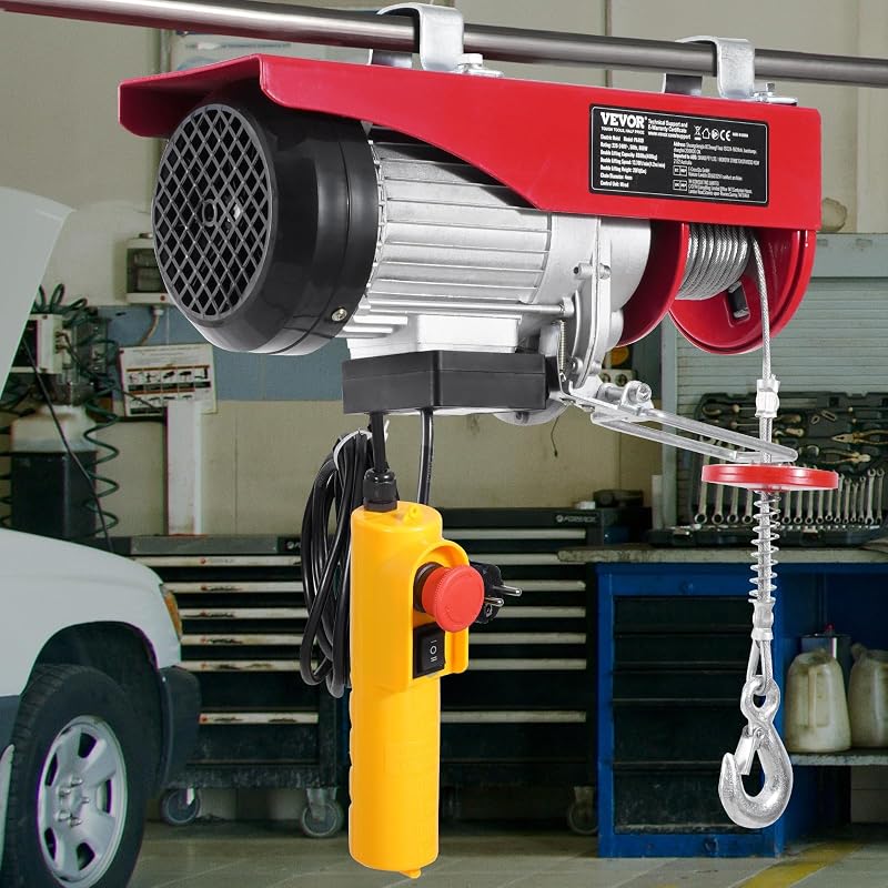 Palan Électrique, Charge Double Câble 400 kg, Télécommande Filaire 4,2 m, Hauteur Levage à Câble Simple 12 m, Élingue Simple Double, Arrêt d'Urgence, Palan Élévateur pour Garage, Entrepôt, Usine