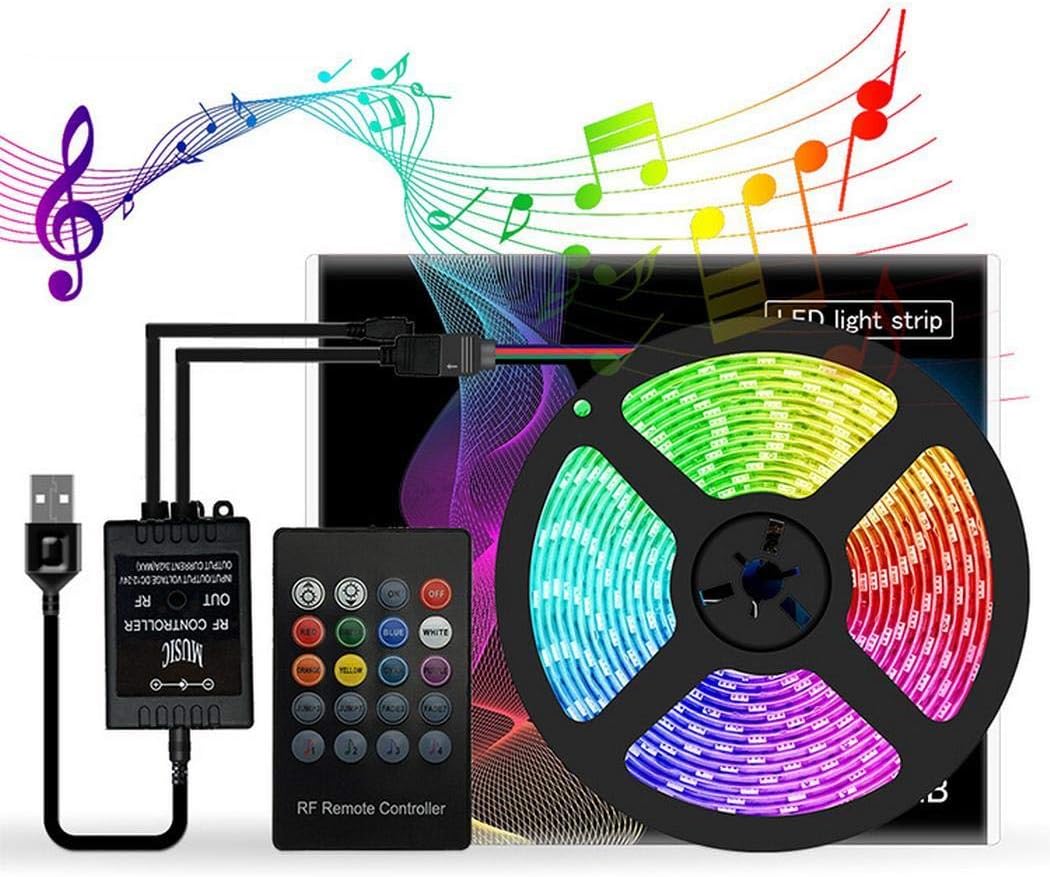 Lazinem LED Strip Light RGB 5050 USB Flexible Ribbon Light Stripe with Remote Control Outdoor String Lights