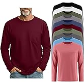 Locoowai 10 Pack Men's Big and Tall Long Sleeve Shirts, Crew Neck Loose Fit Pocket Tops Bulk Casual Basic T Shirts