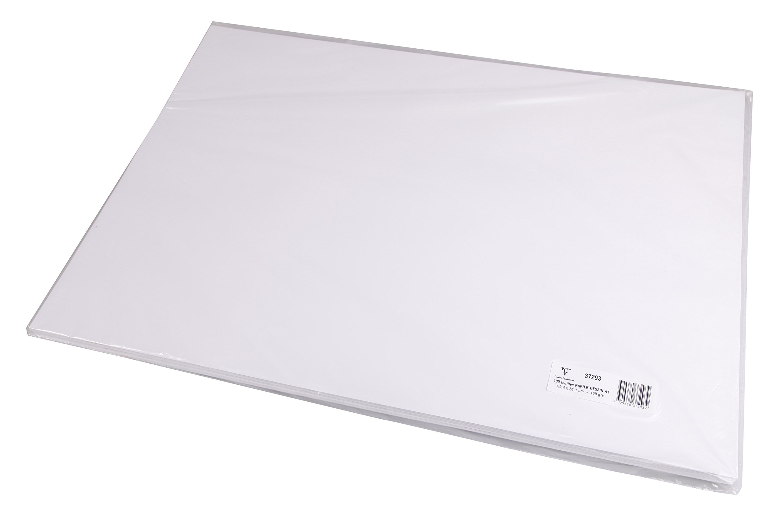 Clairefontaine - Ref 37293C - White Drawing Sketch Paper (Pack of 100 Sheets) - A1 (59.4 x 84cm) - 160gsm Paper, pH Neutral, Acid Free, Suitable for Sketching & Drawing