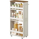 VASAGLE 4-Tier Slide-Out Storage Cart, Slim Kitchen Cart with Wheels | Laundry Cart, 7.9 x 17 x 34.1 Inches, Small Space Storage for Bathroom, Laundry Room, Kitchen, White, ULRC051K01