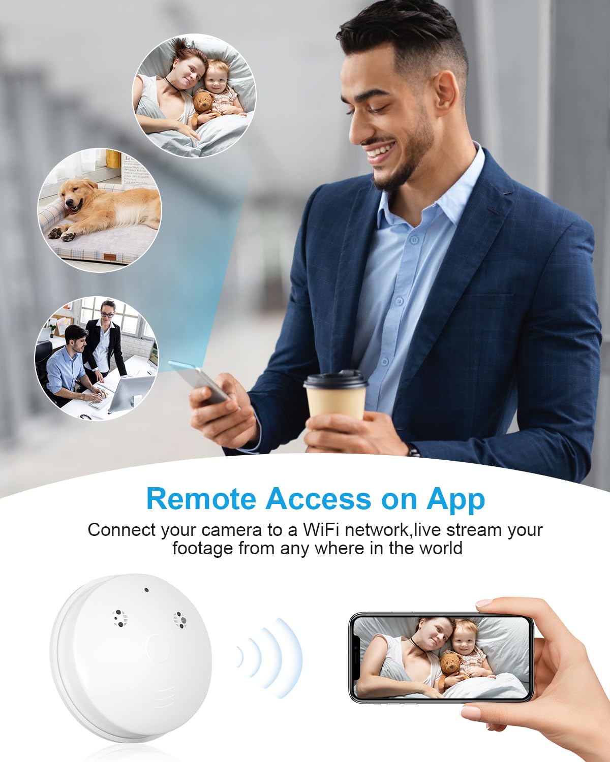 braosusner Hidden Camera Smoke Detector WiFi HD 1080P Spy Camera Wireless Small Nanny Cam for Home Surveillance Security Cameras Indoor/Outdoor Wireless