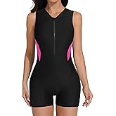 ATTRACO Athletic One Piece Swimsuits for Women Zipper Up Bathing Suits Modest Boyleg Swimwear
