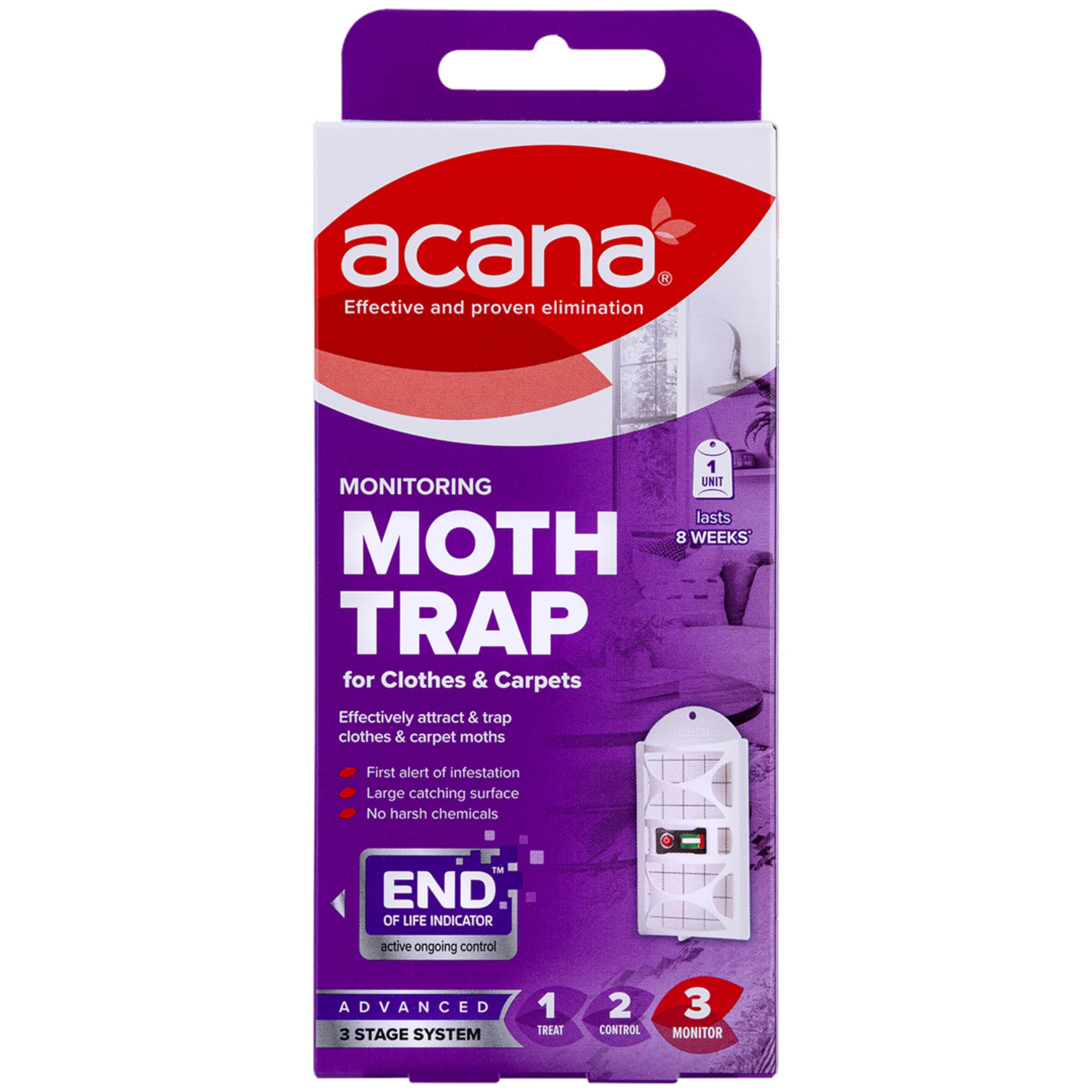 Acana Monitoring Moth Trap - Ideal for Protecting Clothes, Carpets & Soft Furnishings - Home & Surfaces - Traps Moths, Pheromone Technology - Harsh Chemical Free - Refillable