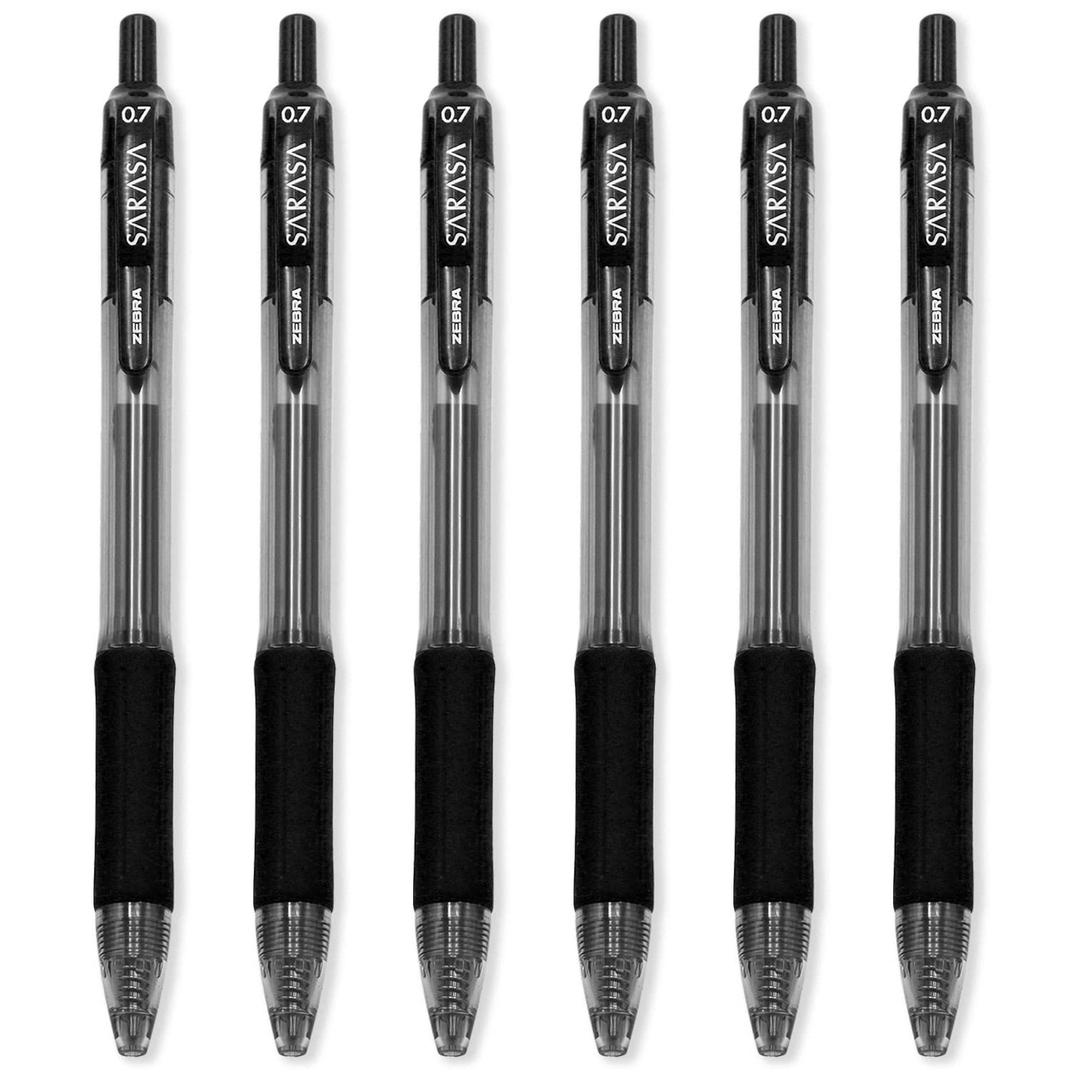Zebra Sarasa - 0.7mm Retractable Gel Ink Rollerball Pen - Set of 6 - Black Ink