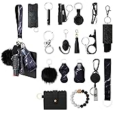 Araafur Wristlet Keychain Set with Wallet Card Holder, Bottle Opener, Car Keychain Accessories for Women (Darkblack)