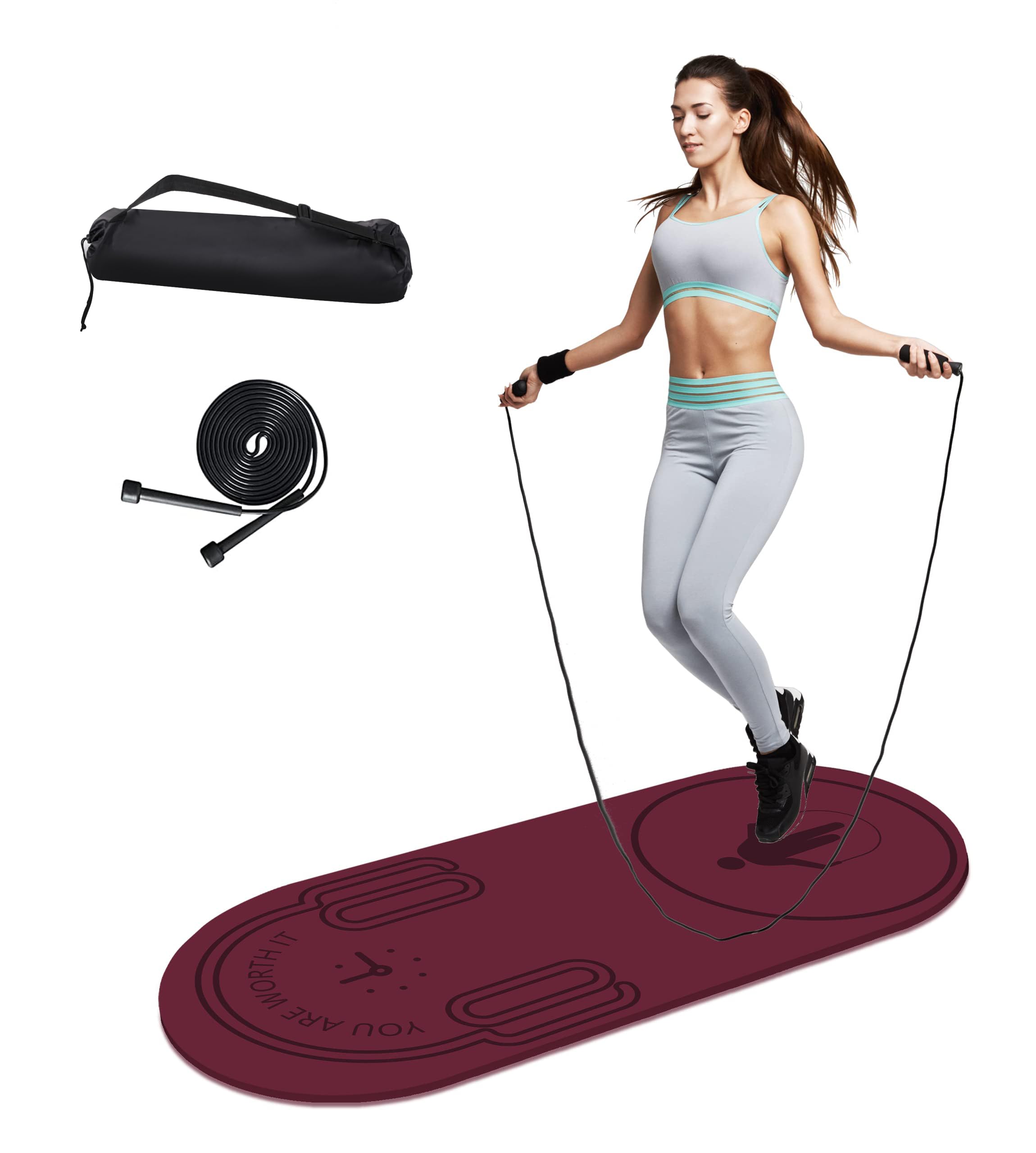 LaiEr Jump Rope Mat,55"x24"Non-Slip Fitness Exercise Knees Protection Impact Absorption 8mm Thick Workout Jumping Pad for Home Gym Flooring and Concrete Rope Protection Red