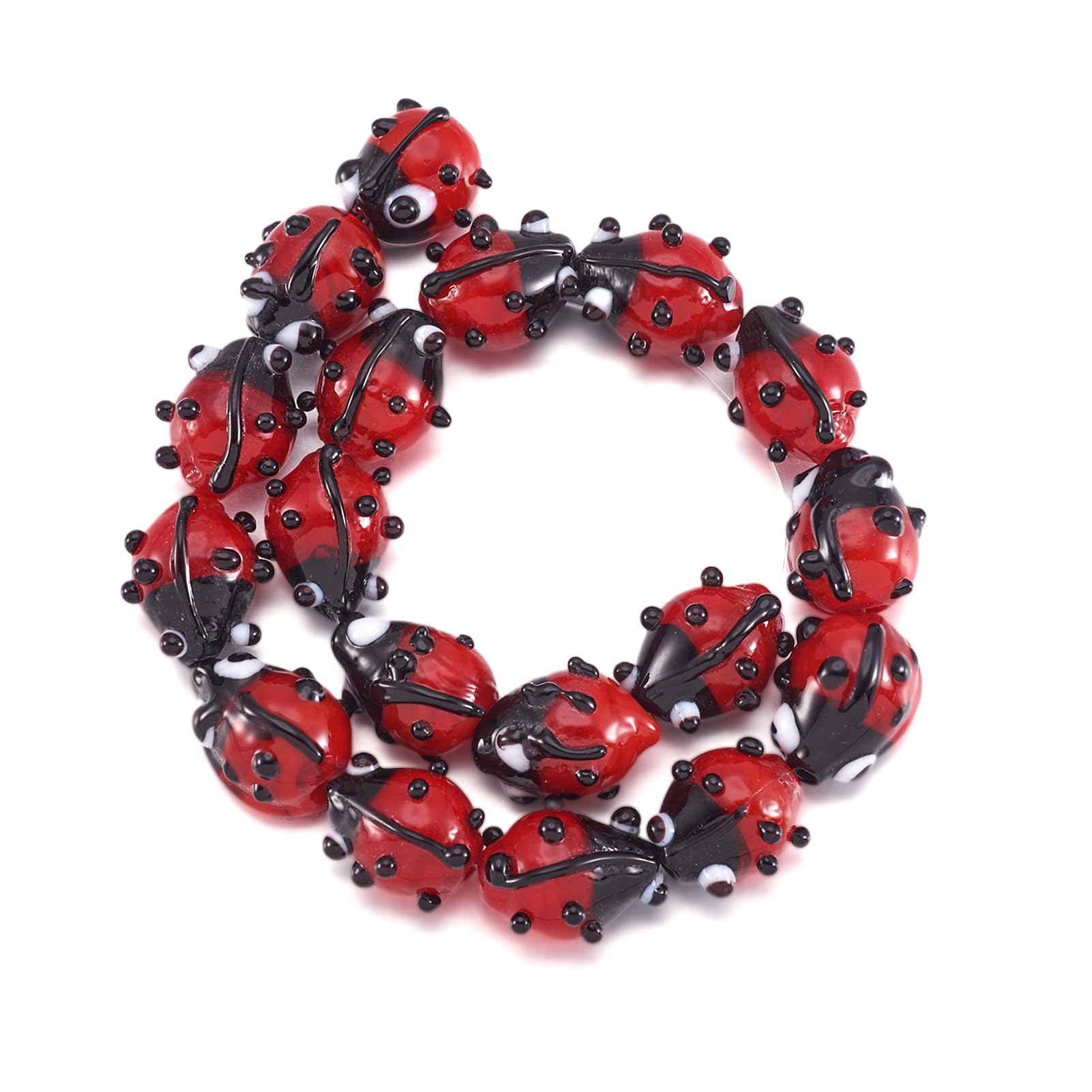 Craftdady 20Pcs Cute Ladybug Handmade Lampwork Glass Beads Lovely Small Glass Spacer Beads for Jewelry Bracelets Making Red and Black