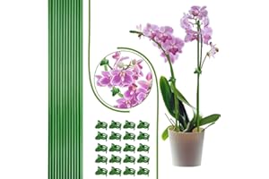 LEJOY GARDEN 22Pcs Plant Support Stakes with 22 Pcs Plant Clips, 18 inches Plant Sticks for Indoor and Outdoor Plants, Orchid Clips and Stakes,18inch Tall Bendable Single Stem Flower Stakes Bendable